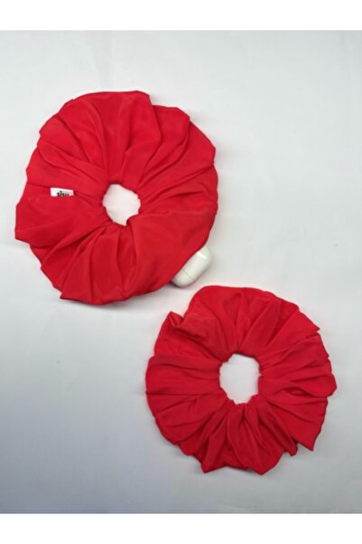 muze scrunchie İkili Set Pembe Şifon Fermuarlı Cepli Cüzdanlı ve Düz Lastikli...