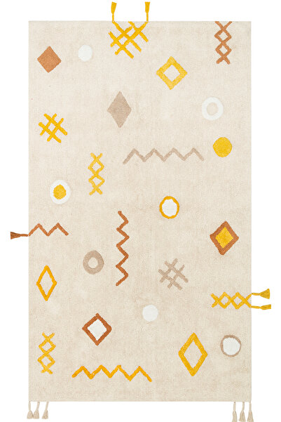 Vog Halı Bonny Geometrik Desenli Bej Rengi Yıkanabilir Kaydırmaz Taban Yumuşa...