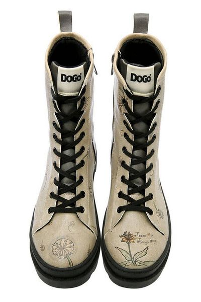 Dogo Women's Vegan Leather Beige Zippered Long Boots - There Is Always Hope Design