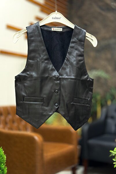 sahnemoda 3-кнопковий шкіряний жилет з V-подібним коміром