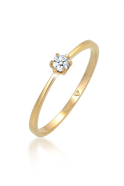 ELLI Ring Solitär Verlobung Diamant 0.11 Ct. 585 Gelbgold