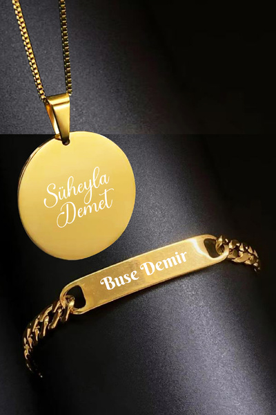 İŞTE BU Kişiye Özel İsimli Çelik Kolye Çelik Bileklik Set