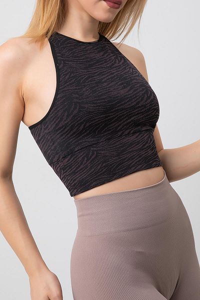 Doremi Seamless Zebra Patterned Halter Neck Sports Bra