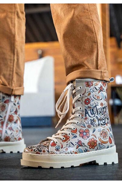 Dogo Kadın Vegan Deri Bej Fermuarlı Uzun Bot - Autumn is Back Tasarım