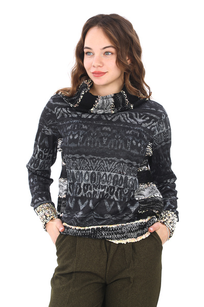 Big Love Kadın İtalyan Tarz Digital Baskılı Boğazlı Triko Kazak