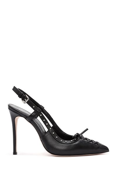 Derimod BlAck High Thin Heeled Open BAck LeAther Women's Shoes - 24WFD 121118