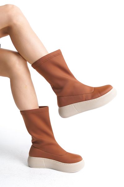 Moda Değirmeni Tan Γυναικείες Stretch Μπότες BG1165-116-0002