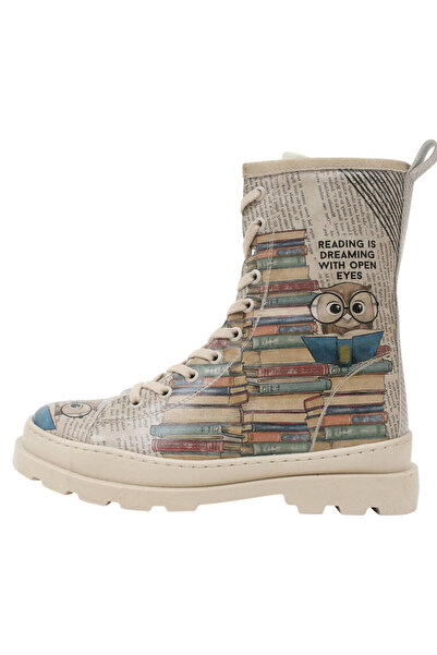 Dogo Kadın Vegan Deri Bej Fermuarlı Uzun Bot - The Wise Owl Tasarım