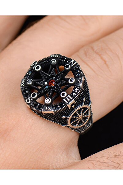 Prestige 925 Ayar Gümüş Erkek Yüzüğü Kutup yıldızlı pusula 30065