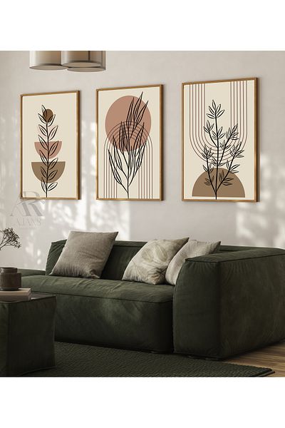 AR AJANS KANVAS TABLO Minimalist Line Art Boho Set de 3 fără rame PICTURĂ