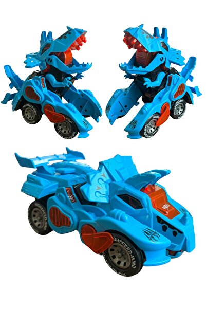 TRUST STORE Trex Dinazor Figür Araba Sesli Işıklı Pilli Müzikli  Transformerrs Robot Dinozor 20Cm MAVİ