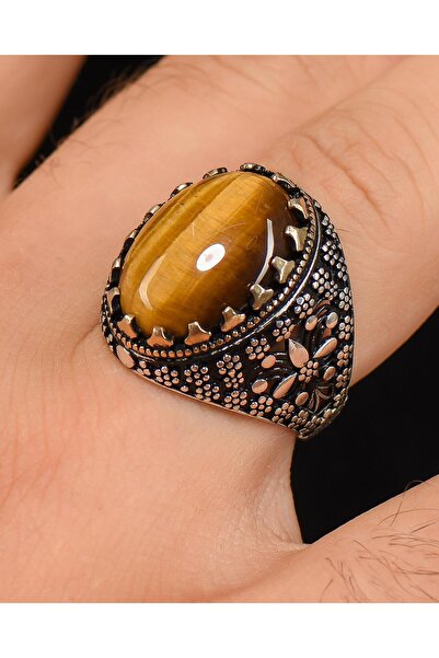 Prestige 925 Ayar Gümüş Erkek Yüzüğü Kaplangözü Taşlı 100129