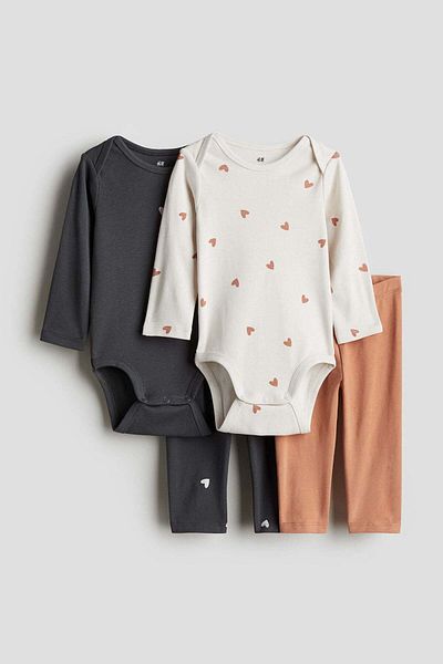 H&M طقم جيرسي قطني مكون من 4 قطع