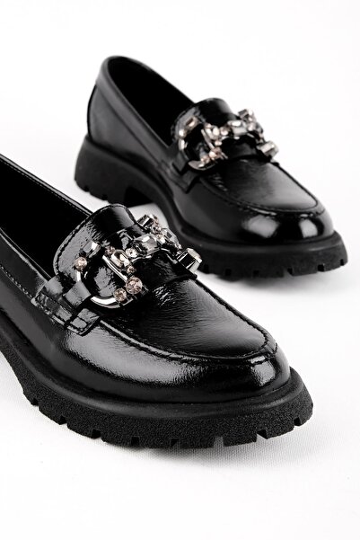 MY DERİ Comfort Kadın Hakiki Deri Taş Detaylı Loafer Ayakkabı