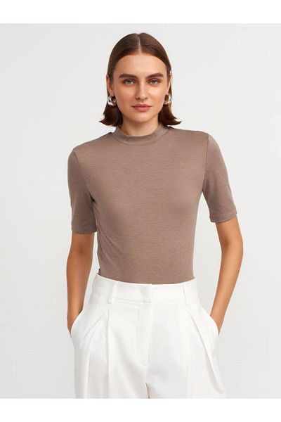 Dilvin 30481 Mink High Collar T-Shirt