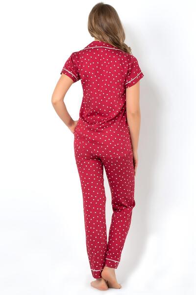 Doremi Burgundy Heart Patterned Short Sleeve Pajamas Set