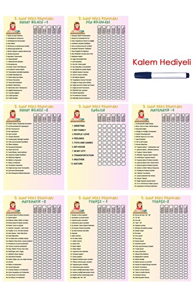 HOBİREYON İlkokul 3.Sınıf Ders Takip Programı - Kalem Hediyeli (Kız)