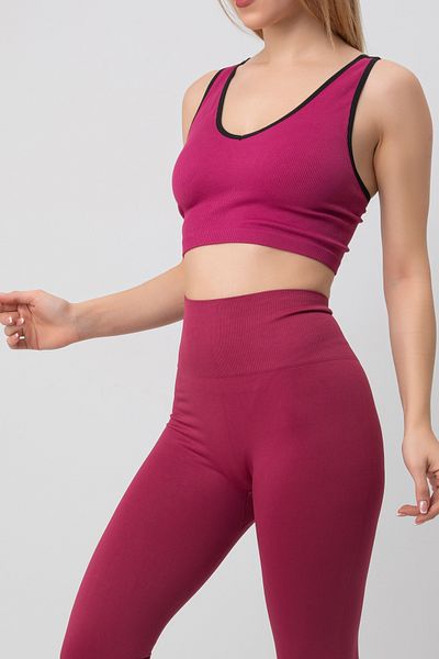 Doremi Seamless Ribbed V-Neck Flexible Strap Sports Bra