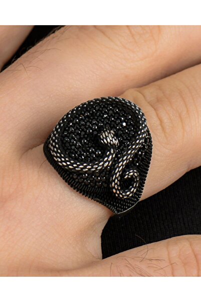 Prestige Yılan Figürlü 925 Ayar Gümüş Erkek Yüzüğü Zirkon Taş Süslemeli 800316