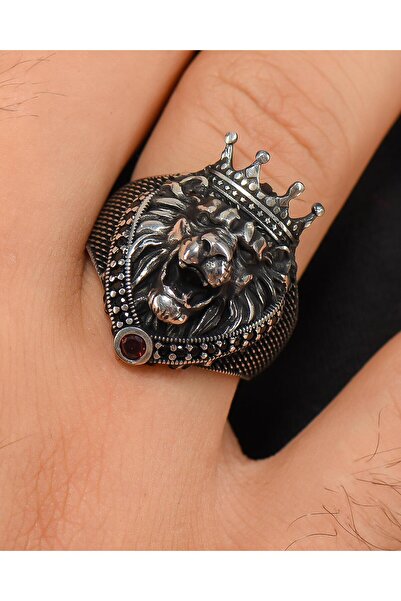 Prestige 925 Ayar Gümüş Erkek Yüzüğü Kral Taclı Aslan Figürlü 100113