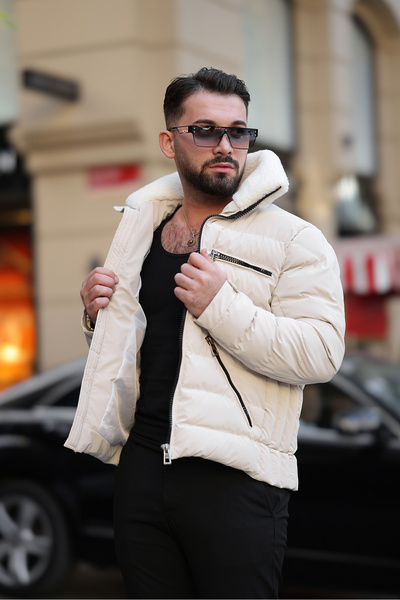 İga Collection Men's Sheepskin Collar Men's Coat