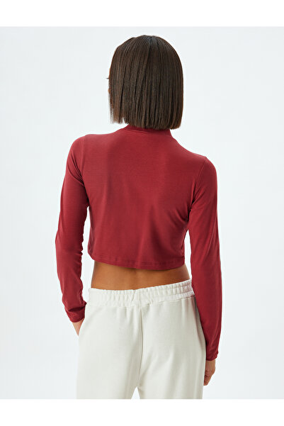 Koton Κολλέγιο εμπριμέ - Μακρυμάνικο μπλουζάκι με φερμουάρ - Stand Collar Slim Fit