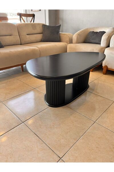 LUBAN ASİMETRİK MAT SİYAH BOHEM TARZI ORTA SEHPA