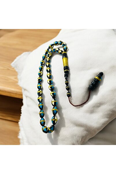 Büke Doğaltaş Tasarım Piriç İşlemeli Mavi Beyaz Kuka Tespih