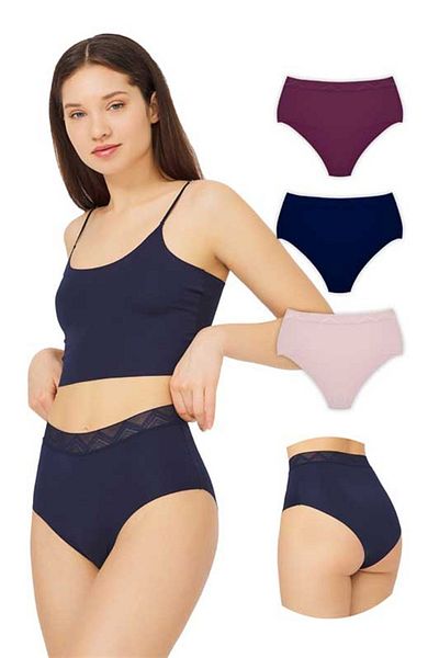 Cottonhill Basic ψηλόμεσο εσώρουχο μπικίνι κοπής με λέιζερ 3 πακέτο - 2
