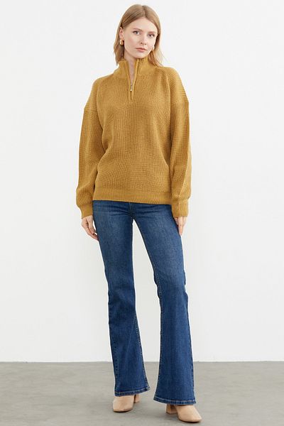Sementa Half Turtleneck Zippered Knitwear Sweater - Sun