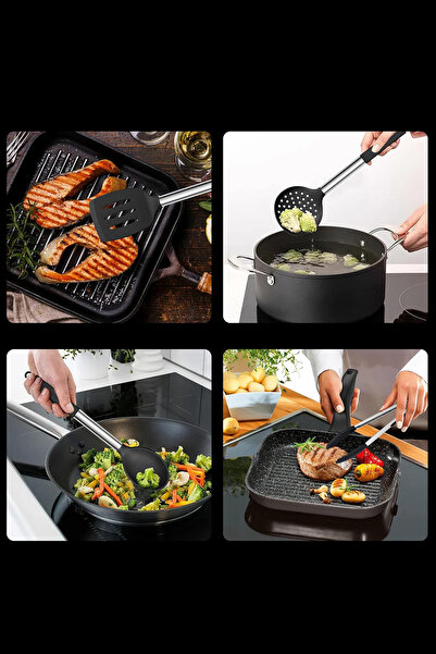 valletta 7-Piece Molican Serving Set - Heat-Resistant, Fireproof and Non-Stick Black Silicone