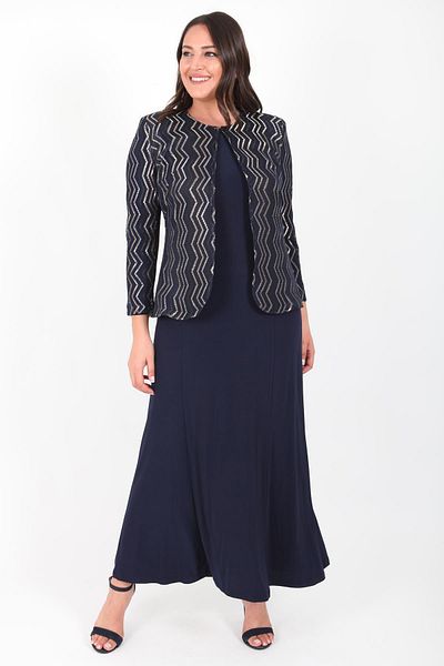 Ladies First بالإضافة إلى حجم 3153 سترة زرقاء داكنة اللباس بدلة مزدوجة