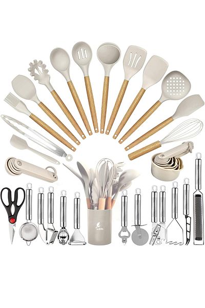 valletta Marselis Heat Resistant Fireproof Nonstick 35 Pieces Silicone Spatula Kitchenware Set Vanilla