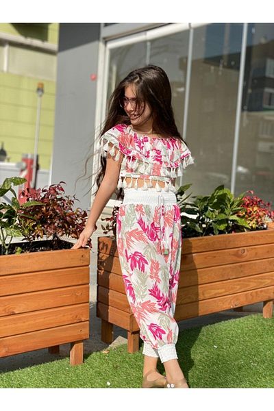 GND Girl's Pink Leaf Patterned Set