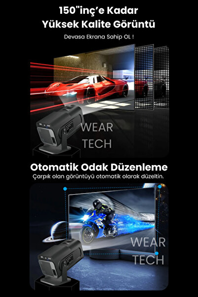 Weartech Hy320 Mini Taşınabilir Projeksiyon Cihazı Ultra Hd Android Ev Projektörü Wifi,bluetooth,hdmı