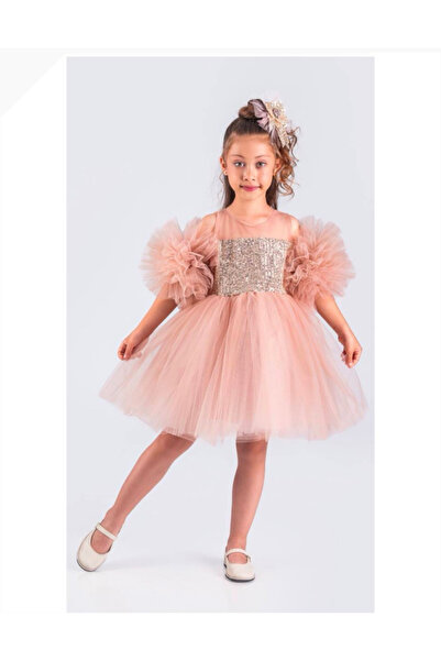 zeyamoda kids Balon Kol Pullu Kız Çocuk Elbise