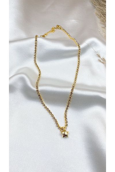 Eylülün Takısı Gold Color Stone Chain Star Necklace