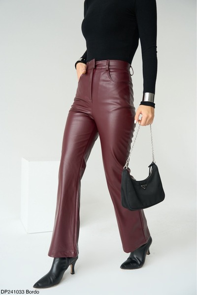 Lupies Kadın Bordo Boru Paça Deri Pantolon
