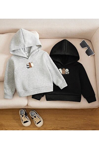 MORNİNG KİDS حزمة من 2 سويت شيرت بقلنسوة للفتيات والفتيان باللونين الأسود وال...