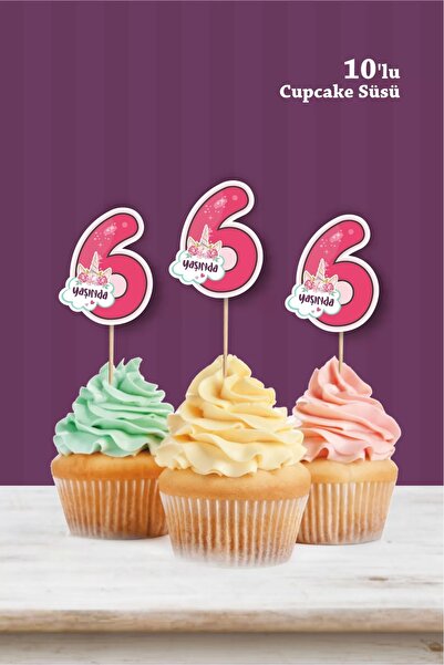 neşeli günlerim يونيكورن تحت عنوان * 6 (ستة) سنوات كب كيك زخرفة '10'