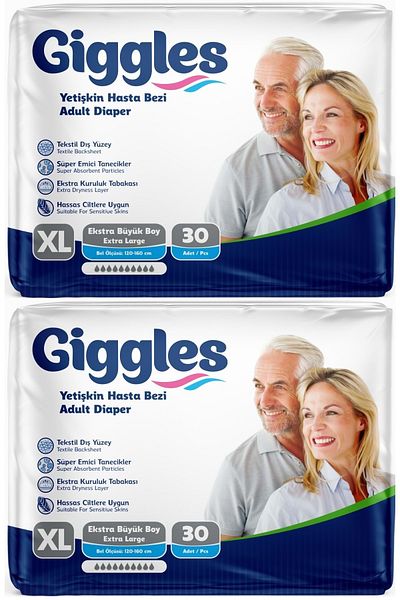 giggles Extra Large Adult Waistband Patient Diapers - 60 Pieces (2Pk*30)
