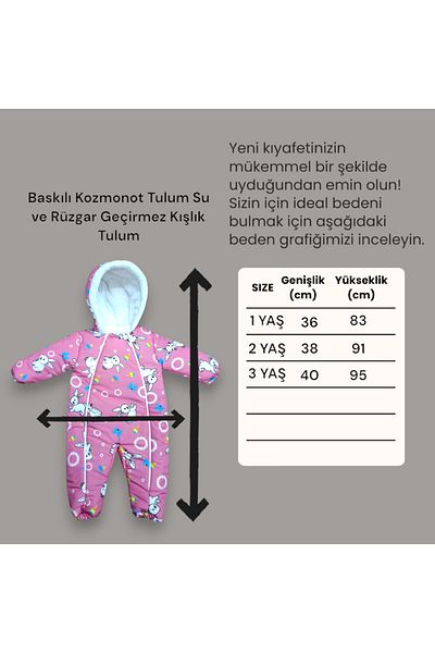Tosyalı Burak Bebe Printed Cosmonaut Jumpsuit Water and Windproof Winter Jumpsuit