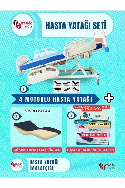 emek sağlık 4 Motorlu Full Abs Hasta Karyolası+ Visco Yatak + 3 Çıkışlı ABC B...