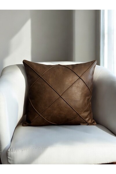 Rivendos Efes Antik Modern Çizgi Desenli Suni Nubuk Kare Dekoratif Kırlent Kı...