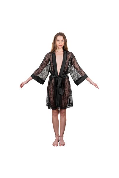 TAOLE Langärmliger Kimono aus transparentem Satin, sexy Morgenmantel, Nachtwäsche für Damen