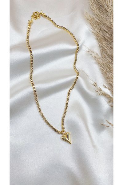 Eylülün Takısı Gold Color Stone Chain Heart Necklace