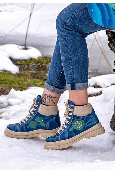 Dogo Cizme albastre din piele vegană de damă - Design Born To Travel In The Ocean