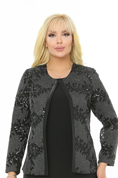 Ladies First Büyük Beden 3723 Siyah Ceket+bluz Takım