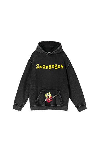 weywot Worm Butik Y2k Yıkamalı Sponge Bob Vintage Kapüşonlu Sweatshirt