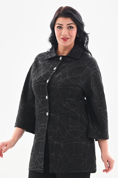 Ladies First Büyük Beden 3869 Siyah TEK CEKET